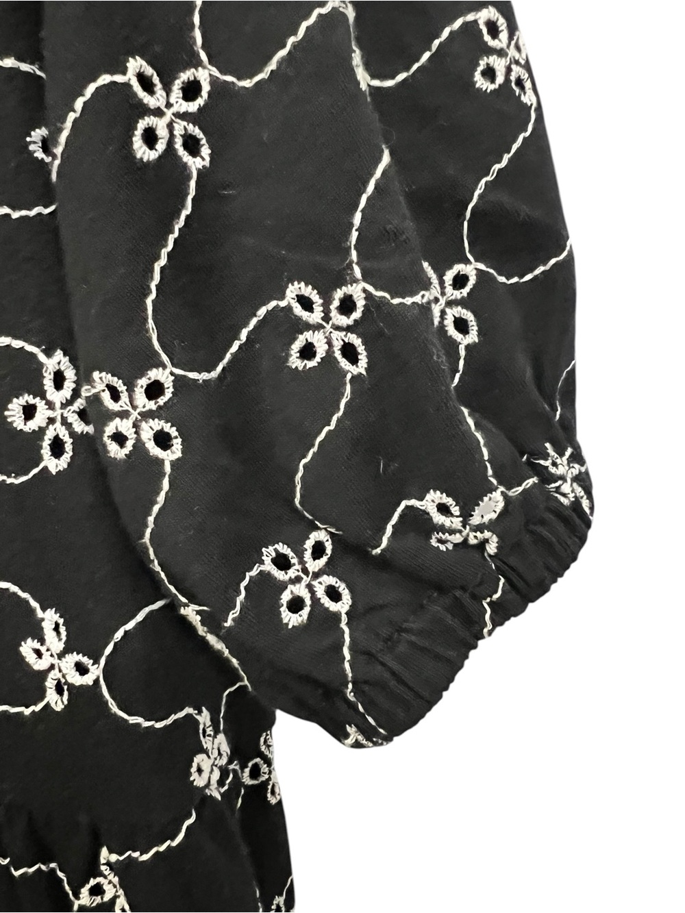 ASOS Black Midi shirt Dress with White embroidered Chain-Link eyelet detail. - Picture 4 of 10